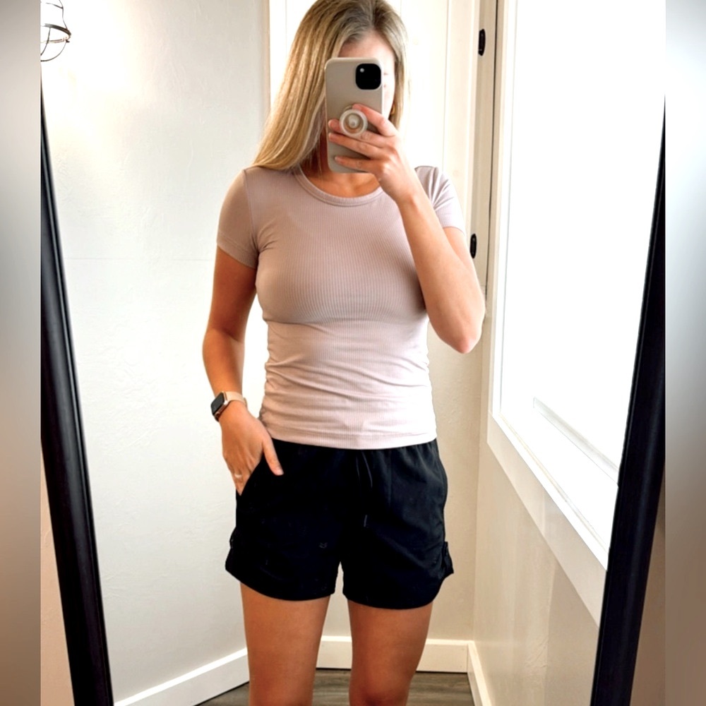 FLX Ribbed Fitted Tee Active Top Mauve Pink Size Small